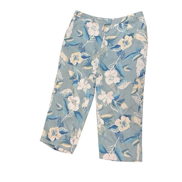 NICE August Silk Women's Blue Floral Wide Leg Cropped Pants size XL PREOWNED CON - Picture 1 of 8